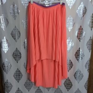 AEO Neon Coral Accordion Pleated Hi-Low Skirt